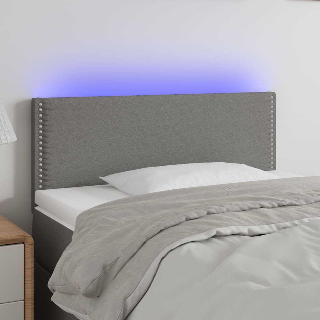 Tăblie de pat cu LED, gri închis, 100x5x78/88 cm, textil - Lando