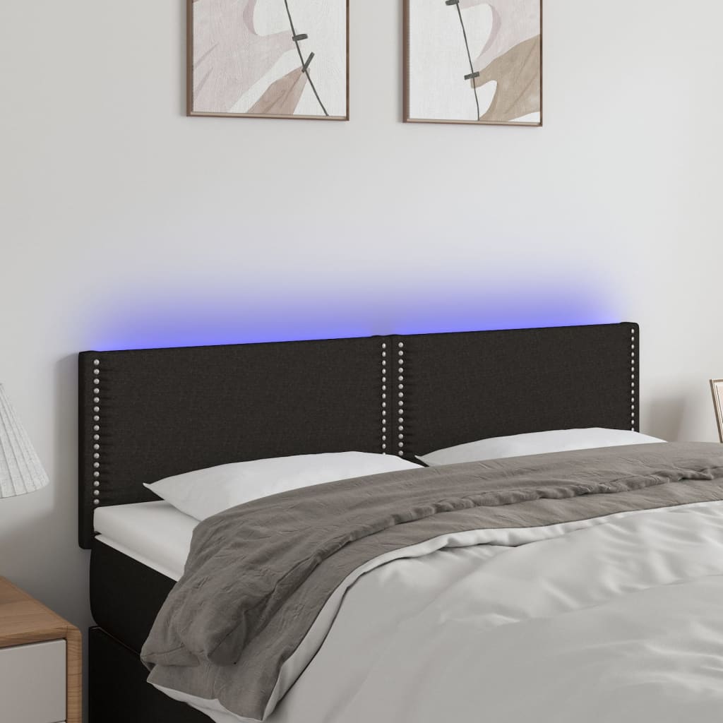 Tăblie de pat cu LED, negru, 144x5x78/88 cm, textil - Lando