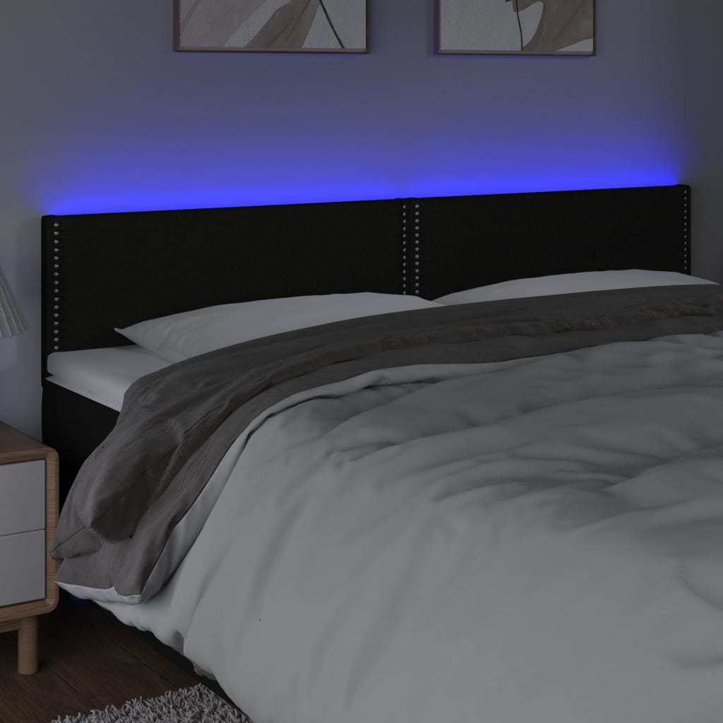 Tăblie de pat cu LED, negru, 180x5x78/88 cm, textil - Lando