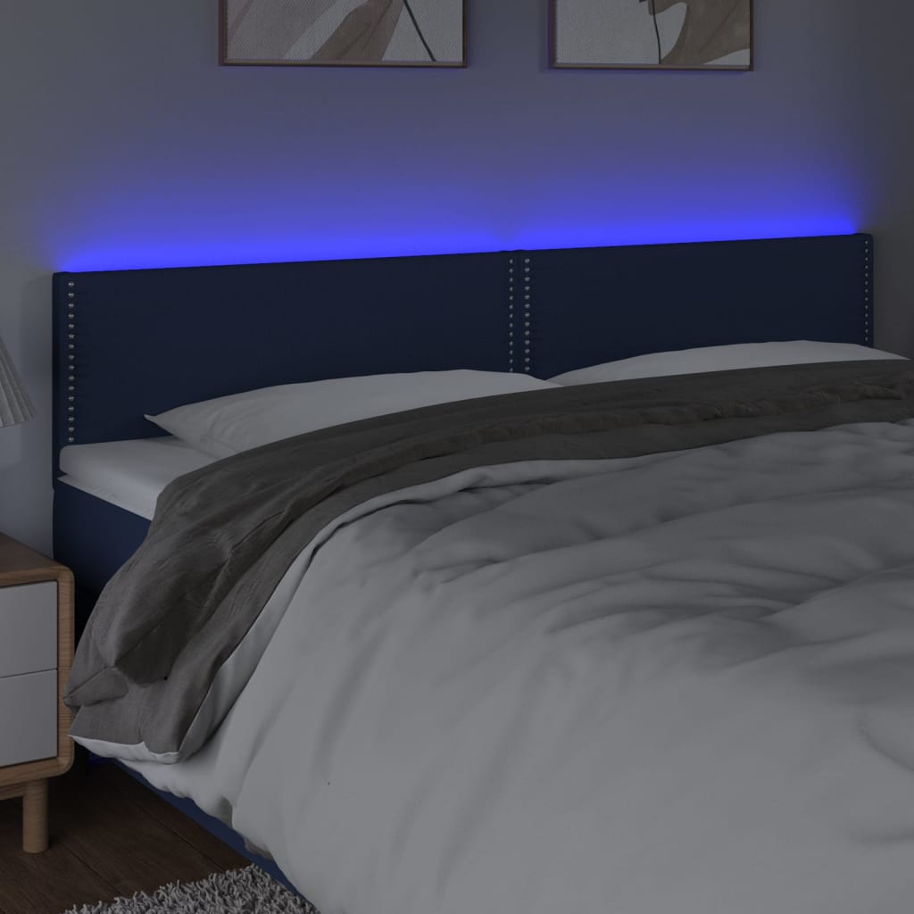 Tăblie de pat cu LED, albastru, 180x5x78/88 cm, textil - Lando
