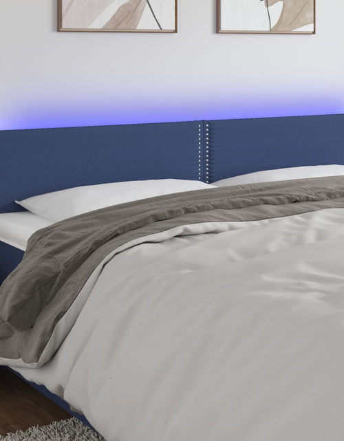 Încărcați imaginea în vizualizatorul Galerie, Tăblie de pat cu LED, albastru, 180x5x78/88 cm, textil - Lando
