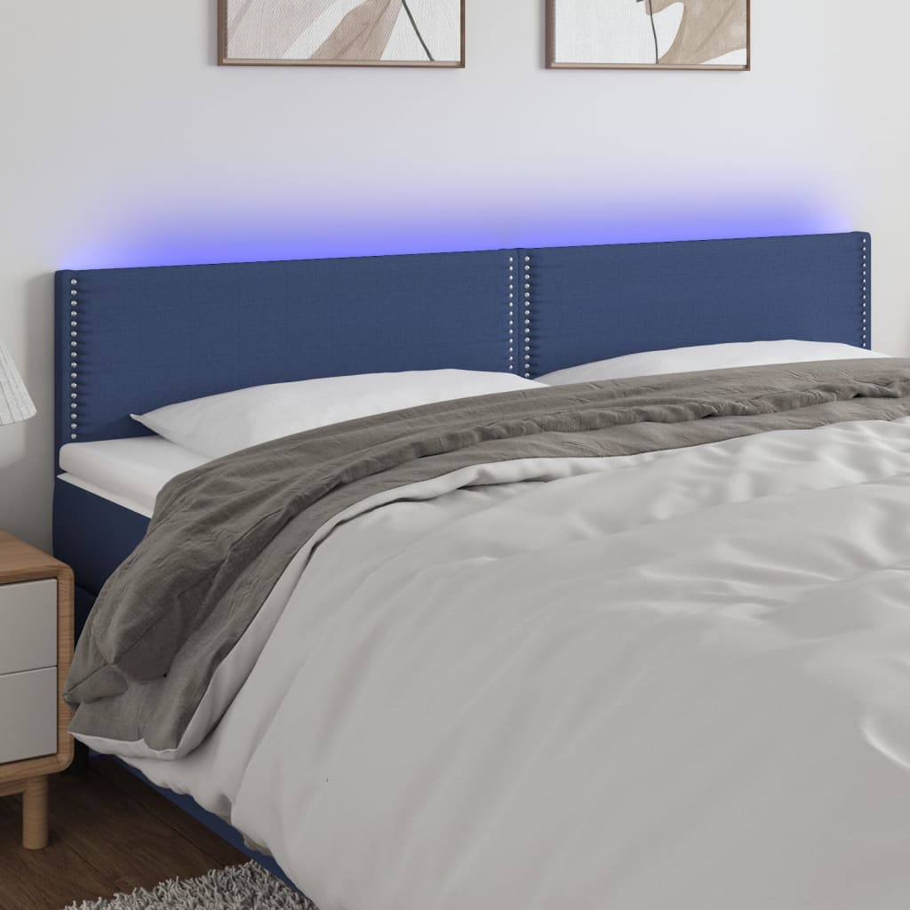 Tăblie de pat cu LED, albastru, 180x5x78/88 cm, textil - Lando