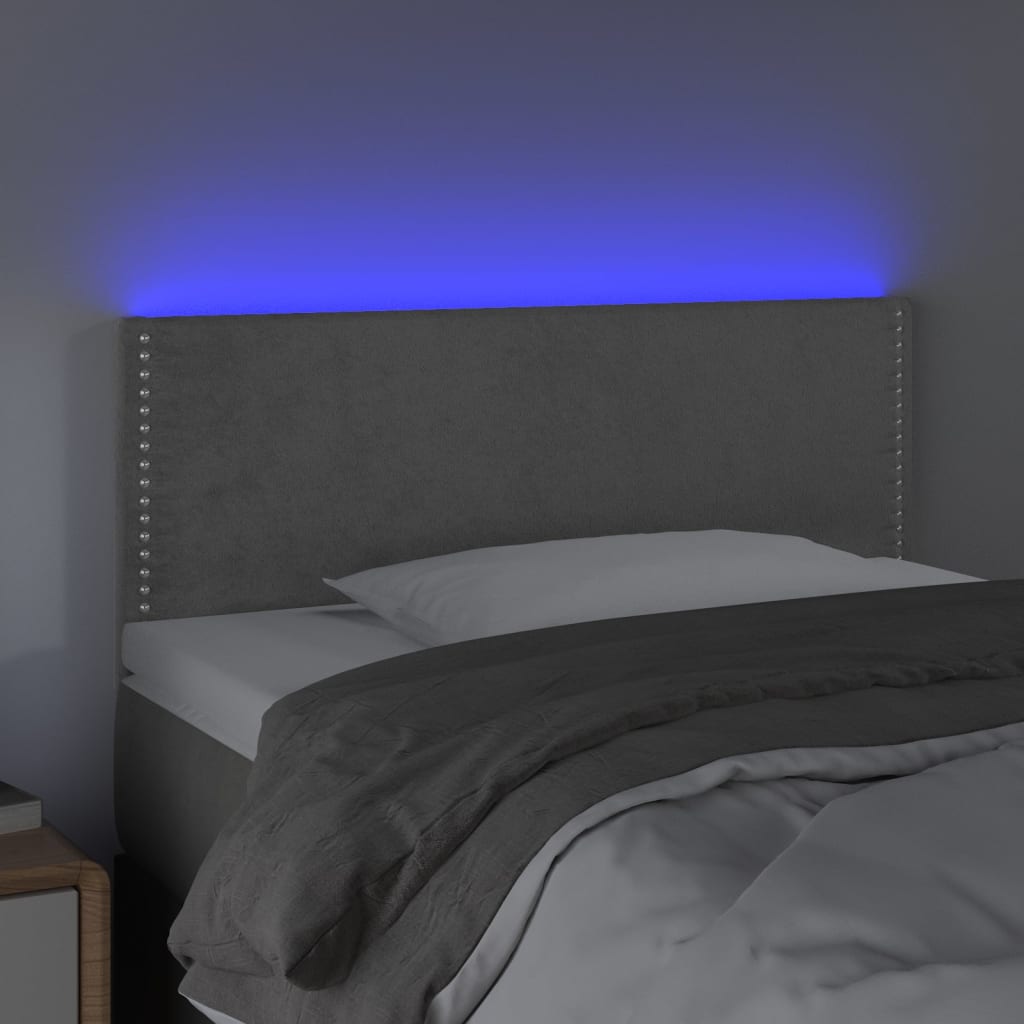 Tăblie de pat cu LED, gri deschis, 80x5x78/88 cm, catifea - Lando
