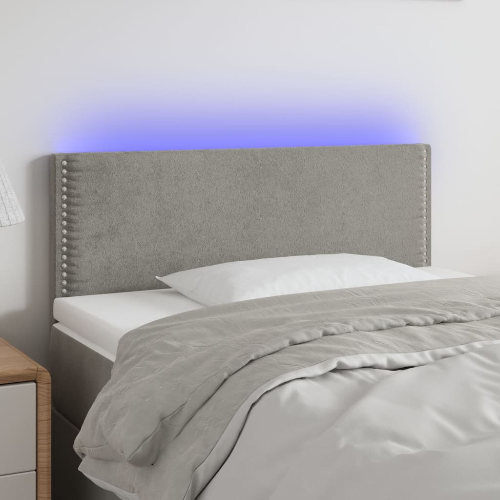 Tăblie de pat cu LED, gri deschis, 80x5x78/88 cm, catifea - Lando