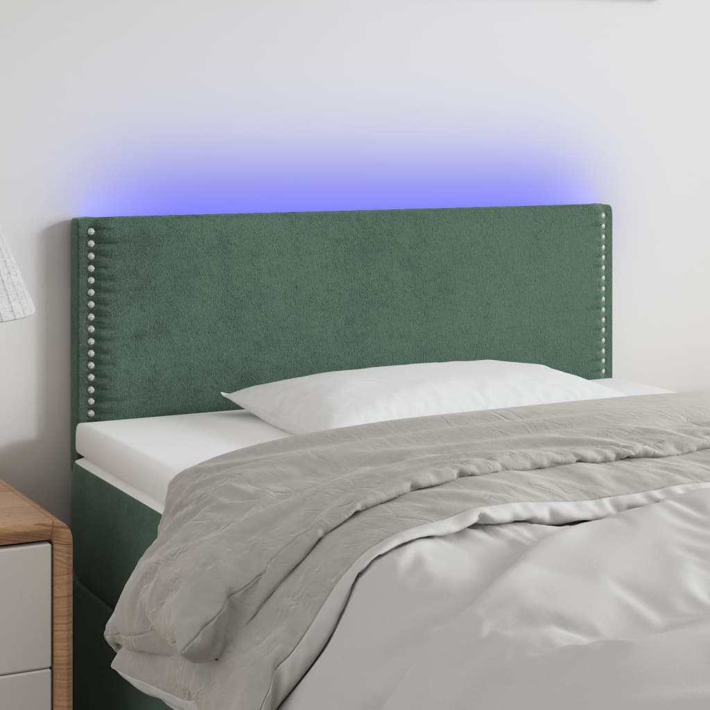 Tăblie de pat cu LED, verde închis, 80x5x78/88 cm, catifea - Lando