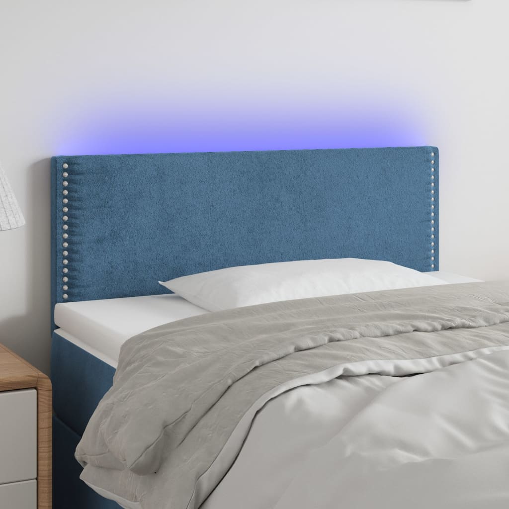 Tăblie de pat cu LED, albastru închis, 90x5x78/88 cm, catifea - Lando