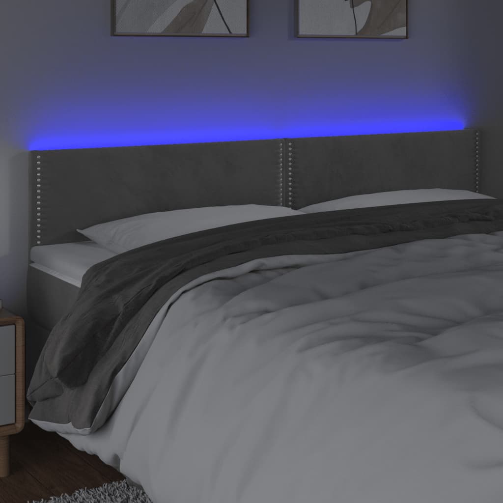 Tăblie de pat cu LED, gri deschis, 160x5x78/88 cm, catifea - Lando