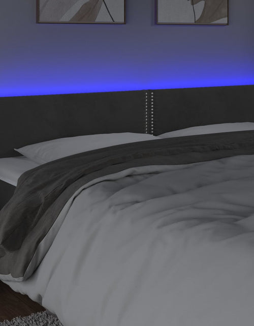 Încărcați imaginea în vizualizatorul Galerie, Tăblie de pat cu LED, gri închis, 160x5x78/88 cm, catifea - Lando
