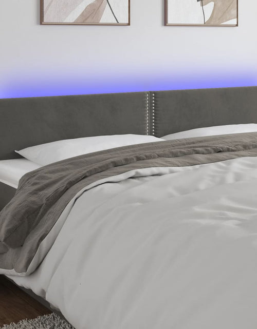 Încărcați imaginea în vizualizatorul Galerie, Tăblie de pat cu LED, gri închis, 160x5x78/88 cm, catifea - Lando

