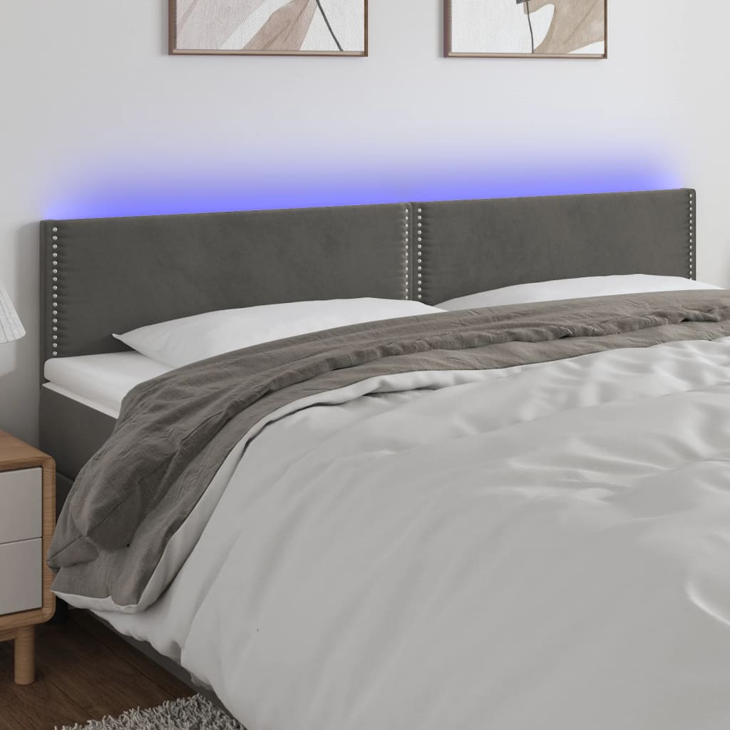Tăblie de pat cu LED, gri închis, 160x5x78/88 cm, catifea - Lando
