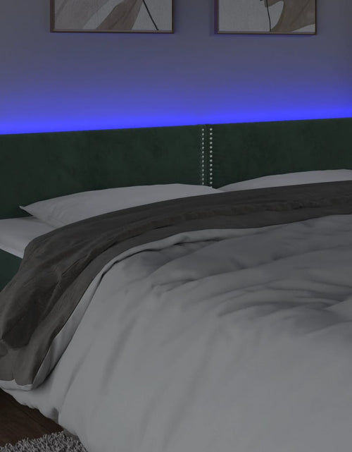 Încărcați imaginea în vizualizatorul Galerie, Tăblie de pat cu LED, verde închis, 160x5x78/88 cm, catifea - Lando
