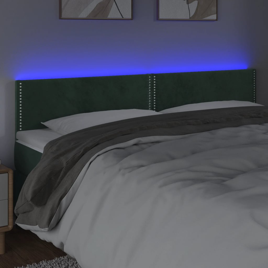 Tăblie de pat cu LED, verde închis, 160x5x78/88 cm, catifea - Lando
