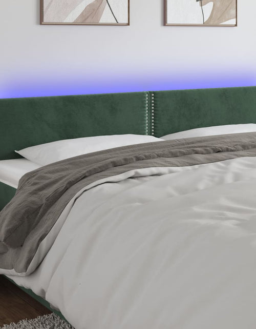 Загрузите изображение в средство просмотра галереи, Tăblie de pat cu LED, verde închis, 200x5x78/88 cm, catifea - Lando
