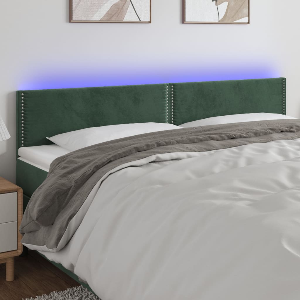 Tăblie de pat cu LED, verde închis, 200x5x78/88 cm, catifea - Lando