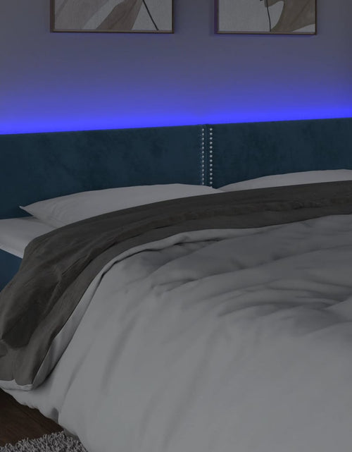 Încărcați imaginea în vizualizatorul Galerie, Tăblie de pat cu LED, albastru închis, 200x5x78/88 cm, catifea - Lando
