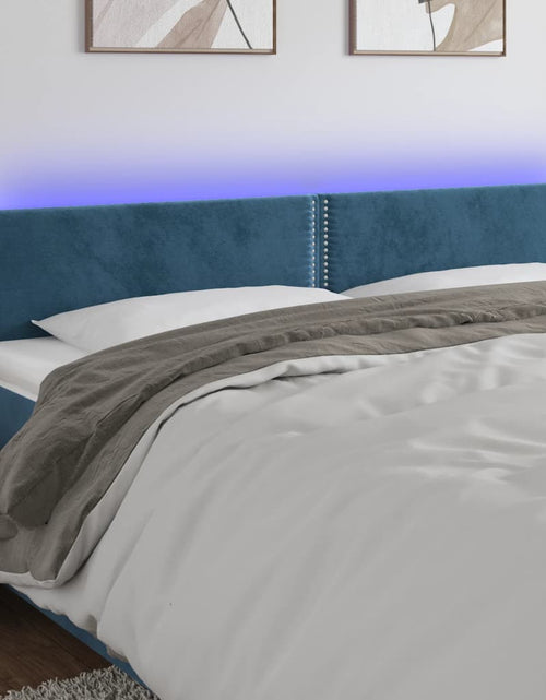 Încărcați imaginea în vizualizatorul Galerie, Tăblie de pat cu LED, albastru închis, 200x5x78/88 cm, catifea - Lando
