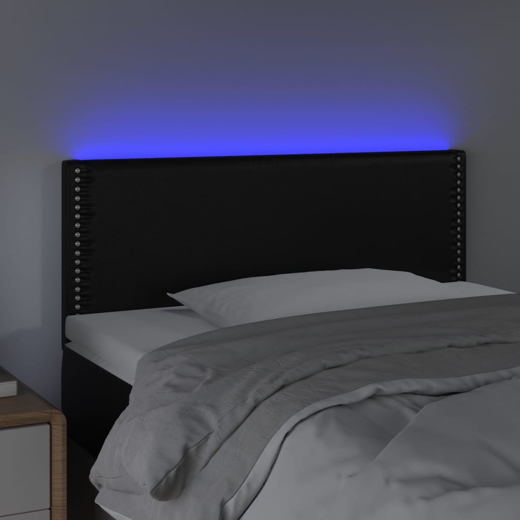 Tăblie de pat cu LED, negru, 80x5x78/88 cm, piele ecologică - Lando