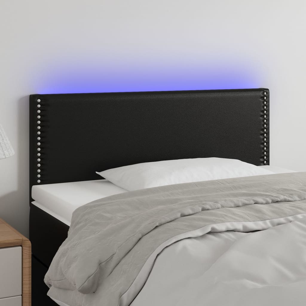 Tăblie de pat cu LED, negru, 80x5x78/88 cm, piele ecologică - Lando