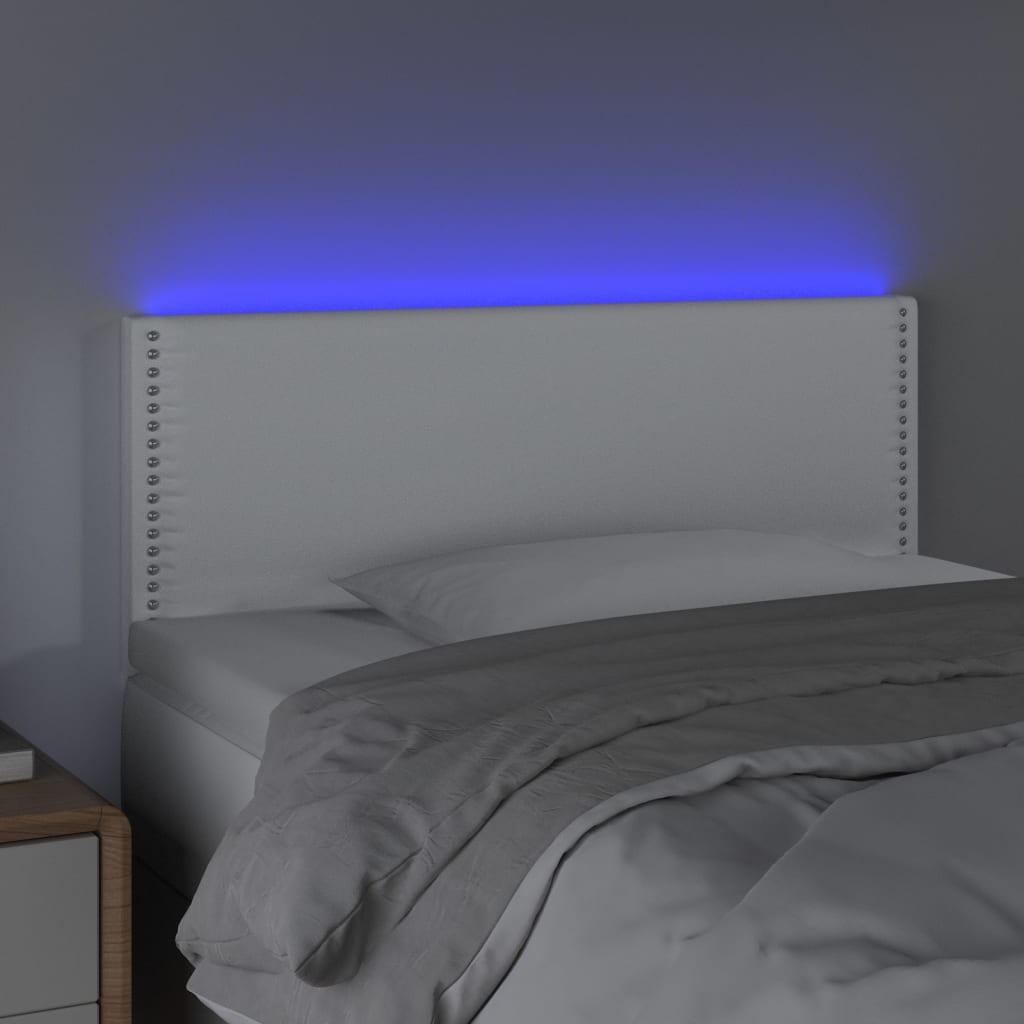 Tăblie de pat cu LED, alb, 90x5x78/88 cm, piele ecologică - Lando