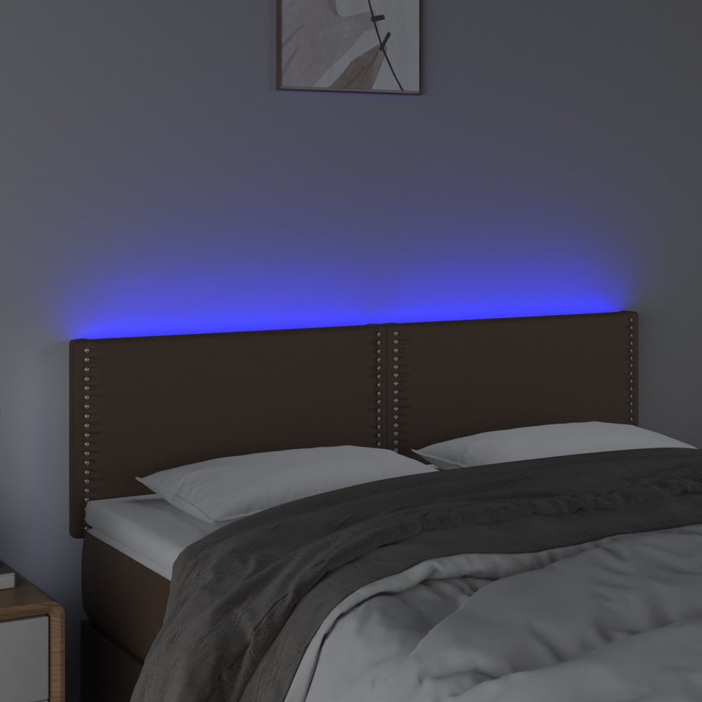 Tăblie de pat cu LED, maro, 144x5x78/88 cm, piele ecologică - Lando