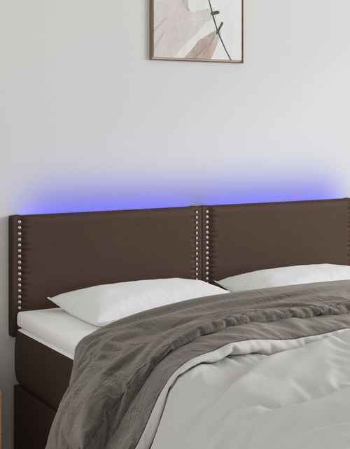 Загрузите изображение в средство просмотра галереи, Tăblie de pat cu LED, maro, 144x5x78/88 cm, piele ecologică - Lando
