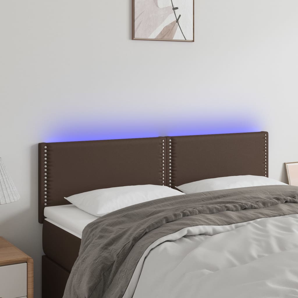 Tăblie de pat cu LED, maro, 144x5x78/88 cm, piele ecologică - Lando