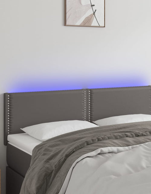 Încărcați imaginea în vizualizatorul Galerie, Tăblie de pat cu LED, gri, 144x5x78/88 cm, piele ecologică - Lando
