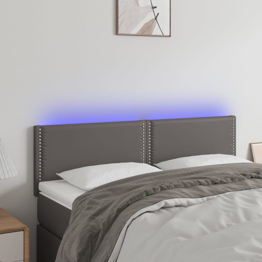 Tăblie de pat cu LED, gri, 144x5x78/88 cm, piele ecologică - Lando