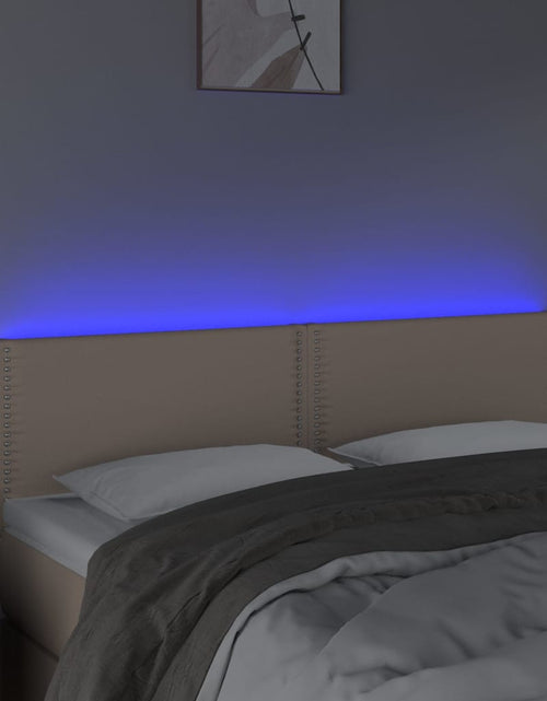 Загрузите изображение в средство просмотра галереи, Tăblie de pat cu LED cappuccino 144x5x78/88 cm piele ecologică - Lando
