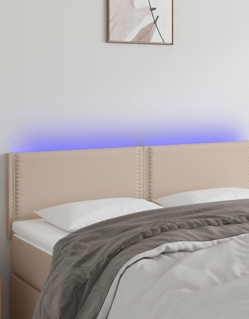 Загрузите изображение в средство просмотра галереи, Tăblie de pat cu LED cappuccino 144x5x78/88 cm piele ecologică - Lando
