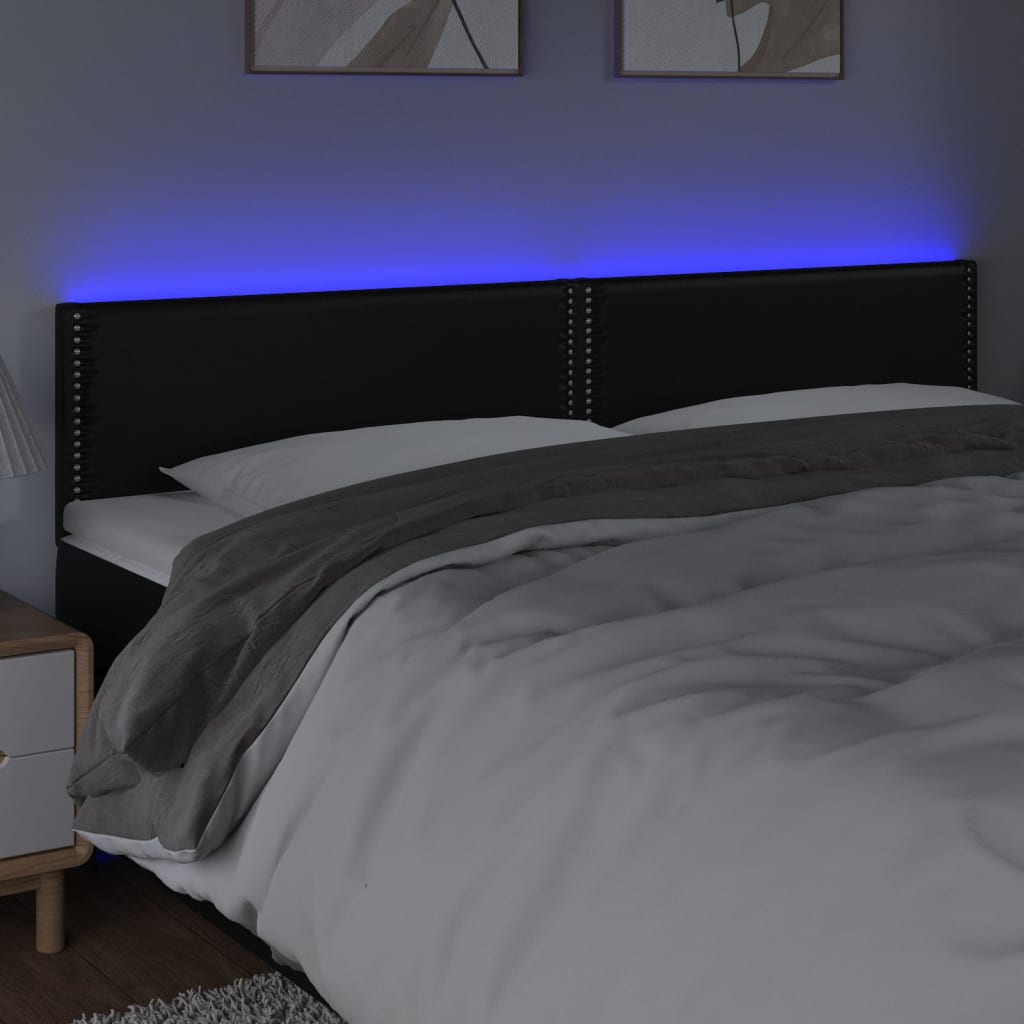 Tăblie de pat cu LED, negru, 160x5x78/88 cm, piele ecologică - Lando