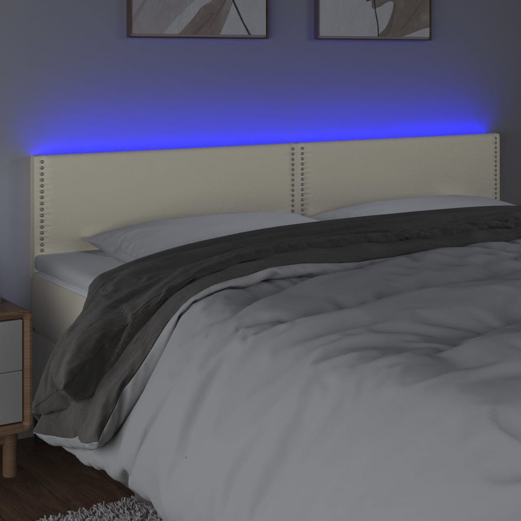 Tăblie de pat cu LED, crem, 180x5x78/88 cm, piele ecologică - Lando