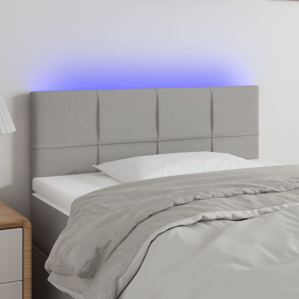 Tăblie de pat cu LED, gri deschis, 80x5x78/88 cm, textil - Lando