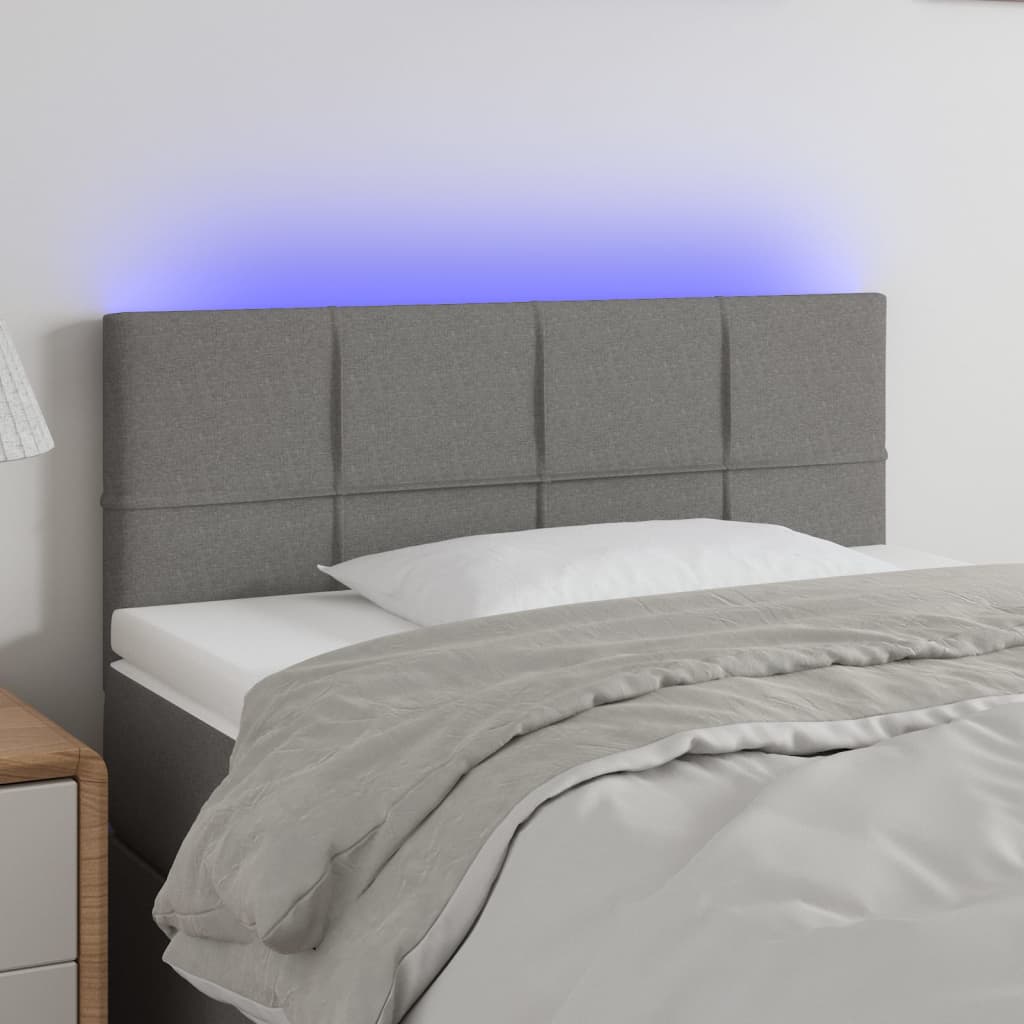 Tăblie de pat cu LED, gri închis, 80x5x78/88 cm, textil - Lando