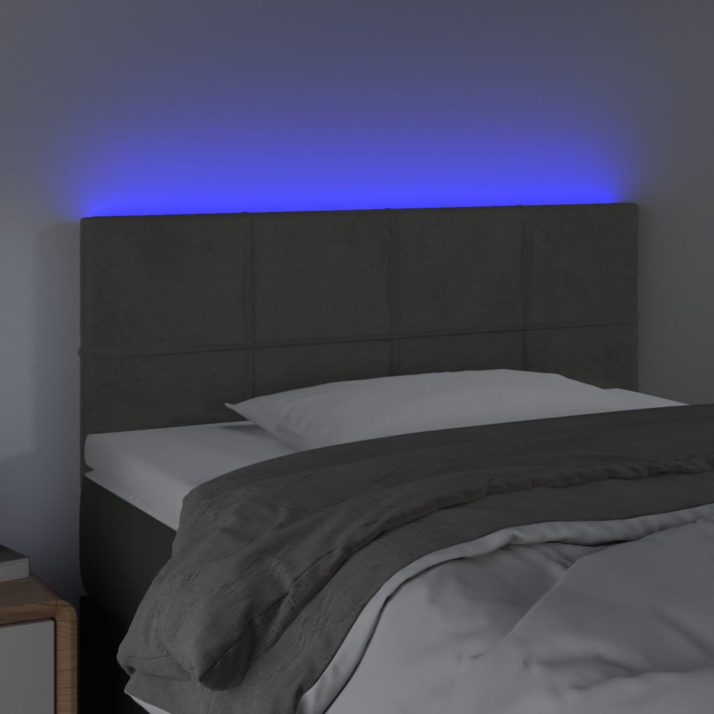 Tăblie de pat cu LED, gri închis, 80x5x78/88 cm, catifea - Lando