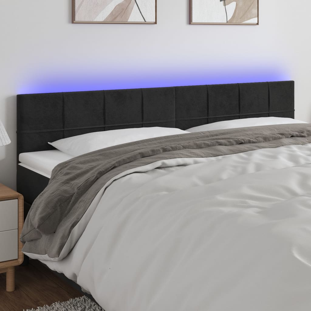 Tăblie de pat cu LED, negru, 200x5x78/88 cm, catifea - Lando