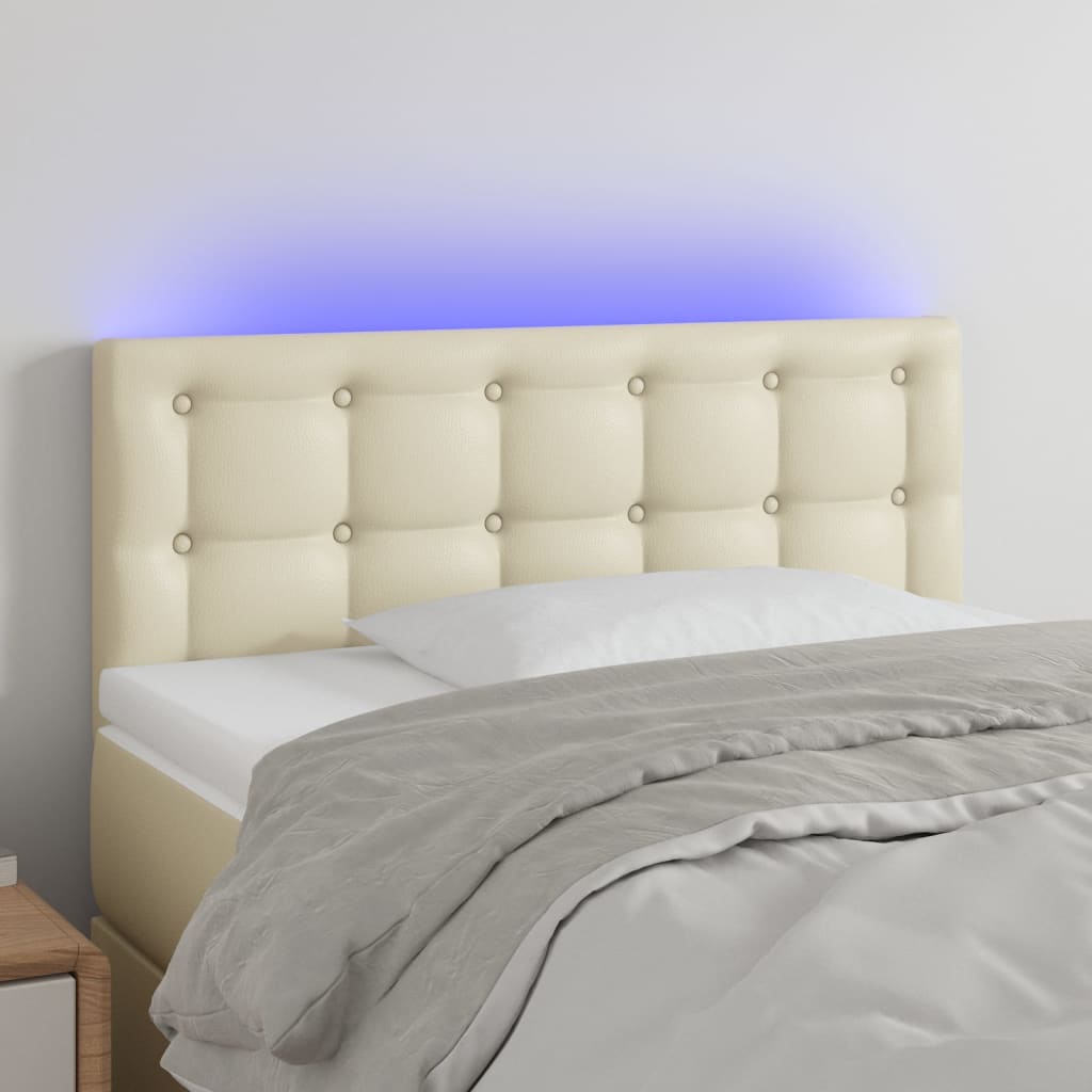 Tăblie de pat cu LED, crem, 80x5x78/88 cm, piele ecologică - Lando