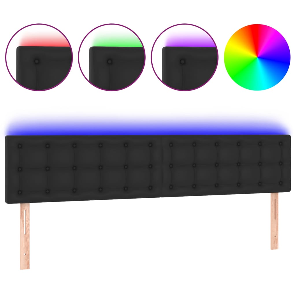 Tăblie de pat cu LED, negru, 200x5x78/88 cm, piele ecologică - Lando
