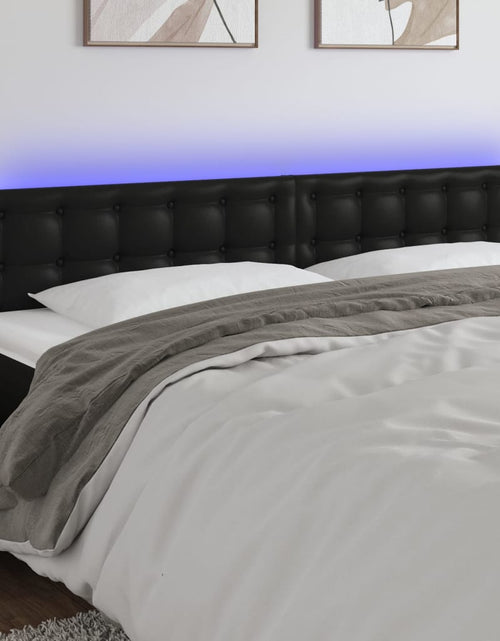 Загрузите изображение в средство просмотра галереи, Tăblie de pat cu LED, negru, 200x5x78/88 cm, piele ecologică - Lando
