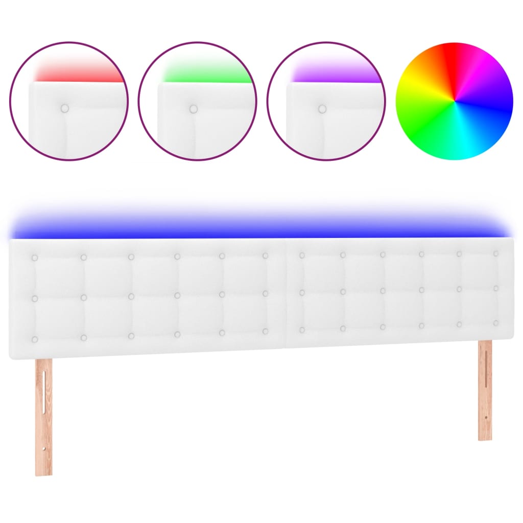 Tăblie de pat cu LED, alb, 200x5x78/88 cm, piele ecologică - Lando