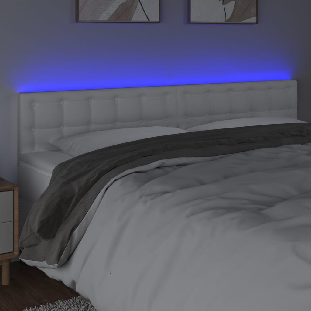 Tăblie de pat cu LED, alb, 200x5x78/88 cm, piele ecologică - Lando