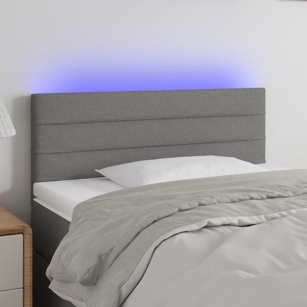 Tăblie de pat cu LED, gri închis, 90x5x78/88 cm, textil - Lando