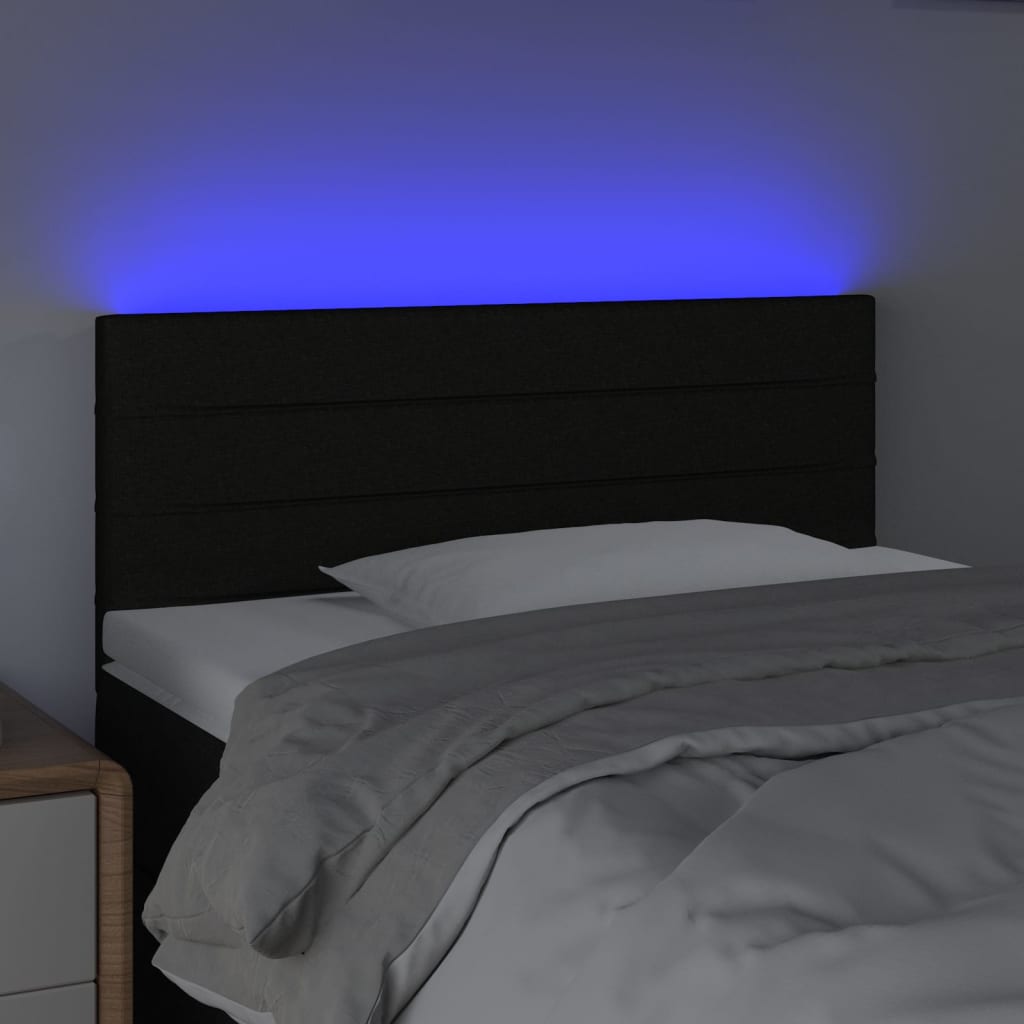 Tăblie de pat cu LED, negru, 100x5x78/88 cm, textil - Lando