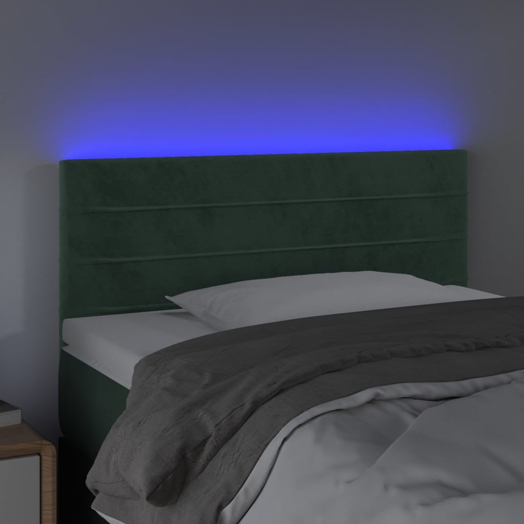 Tăblie de pat cu LED, verde închis, 90x5x78/88 cm, catifea - Lando