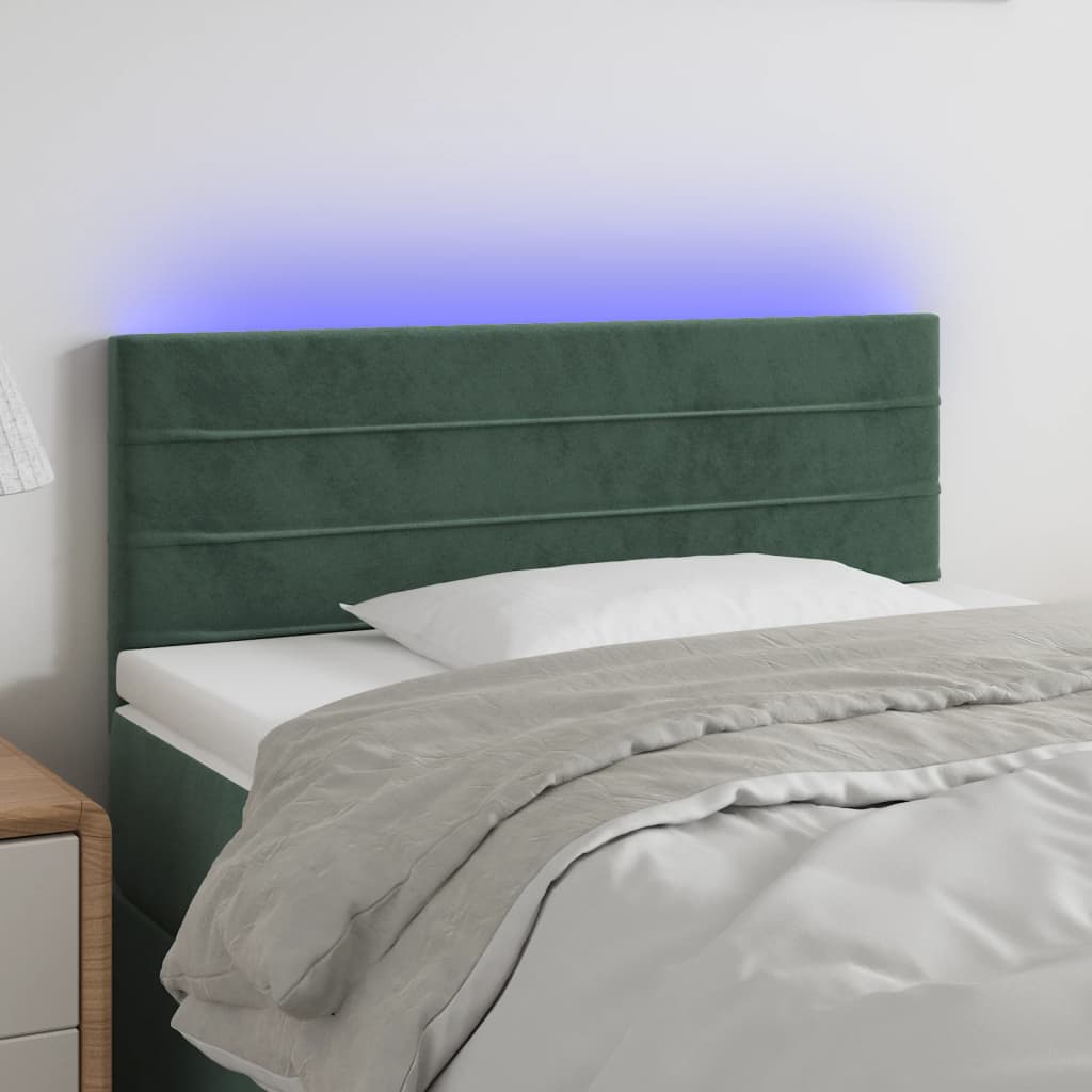 Tăblie de pat cu LED, verde închis, 90x5x78/88 cm, catifea - Lando
