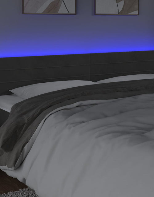 Загрузите изображение в средство просмотра галереи, Tăblie de pat cu LED, gri închis, 200x5x78/88 cm, catifea - Lando
