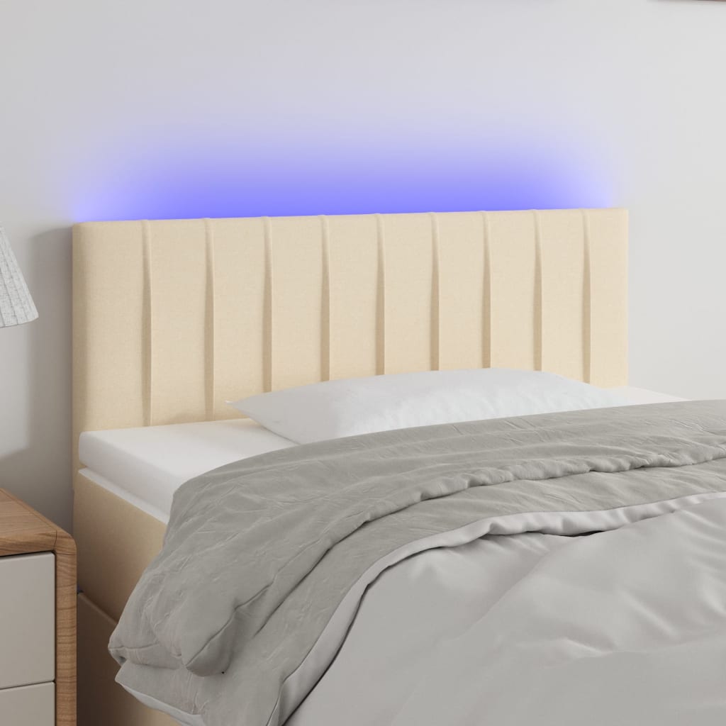 Tăblie de pat cu LED, crem, 80x5x78/88 cm, textil - Lando
