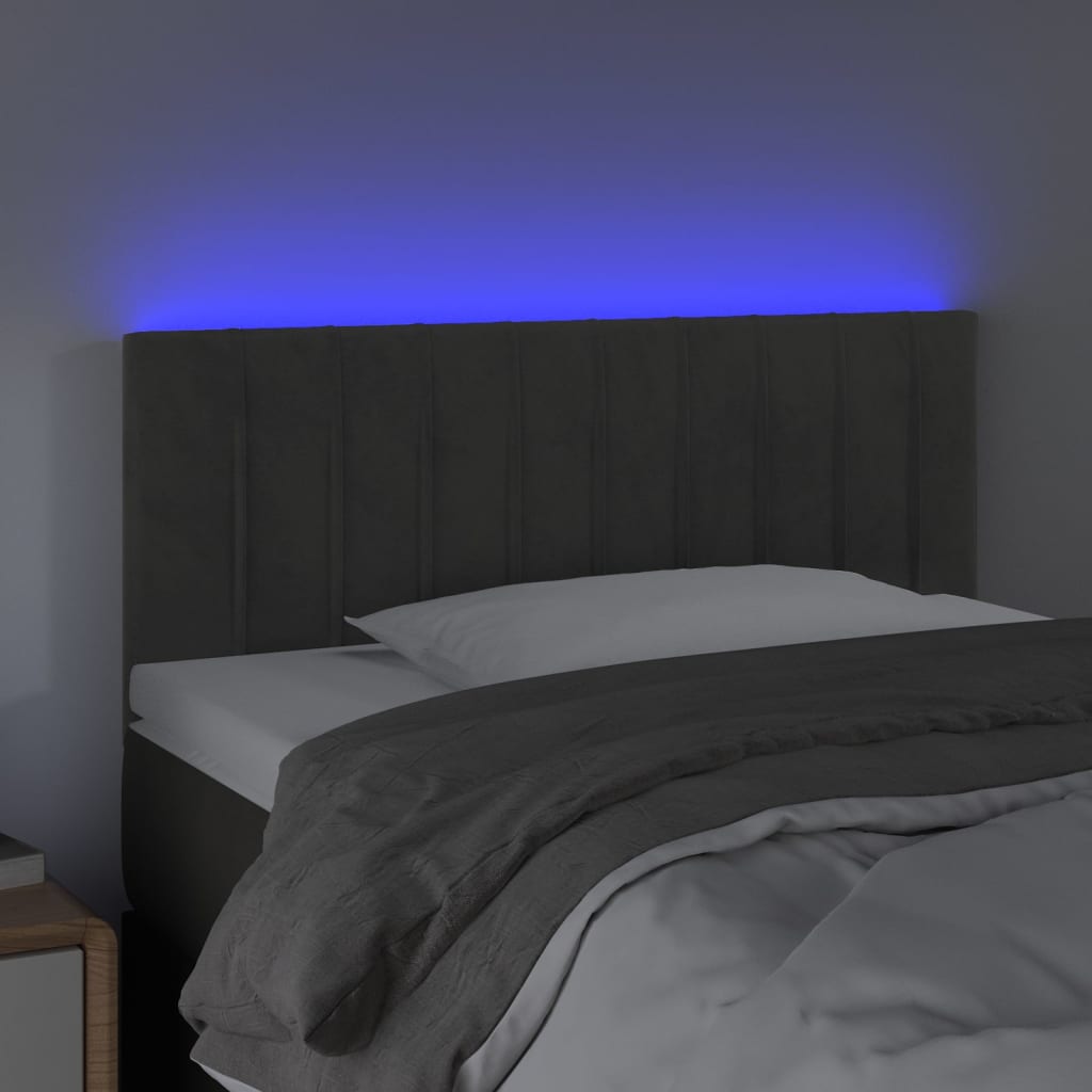 Tăblie de pat cu LED, gri închis, 80x5x78/88 cm, catifea - Lando