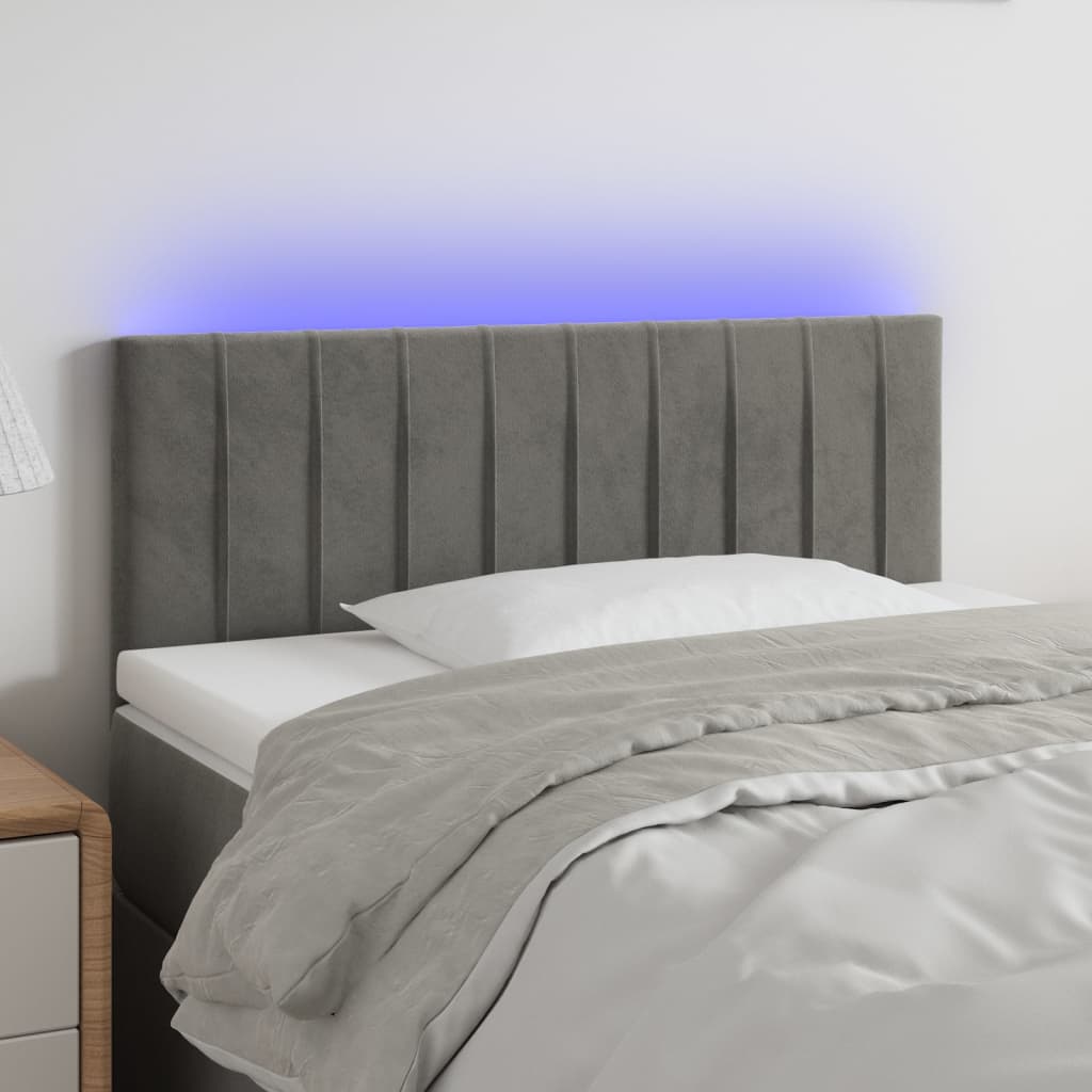 Tăblie de pat cu LED, gri deschis, 100x5x78/88 cm, catifea - Lando