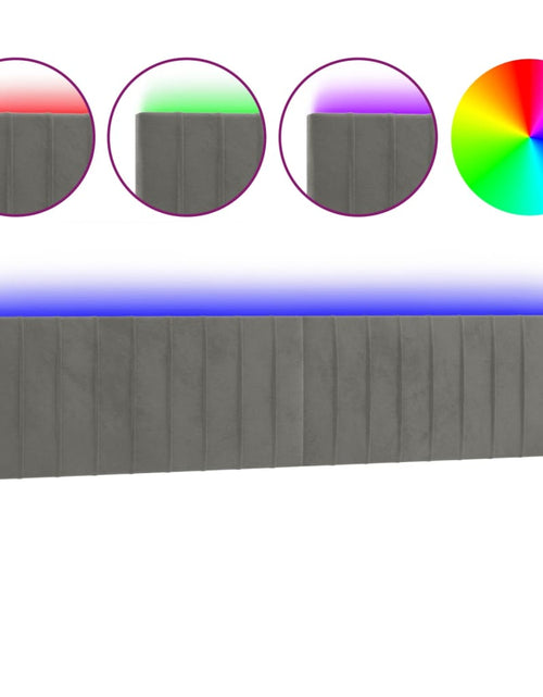 Загрузите изображение в средство просмотра галереи, Tăblie de pat cu LED, gri deschis, 200x5x78/88 cm, catifea - Lando
